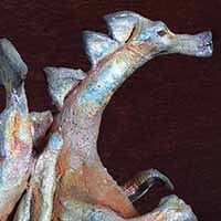 blue rainbow clay dragon sculpture